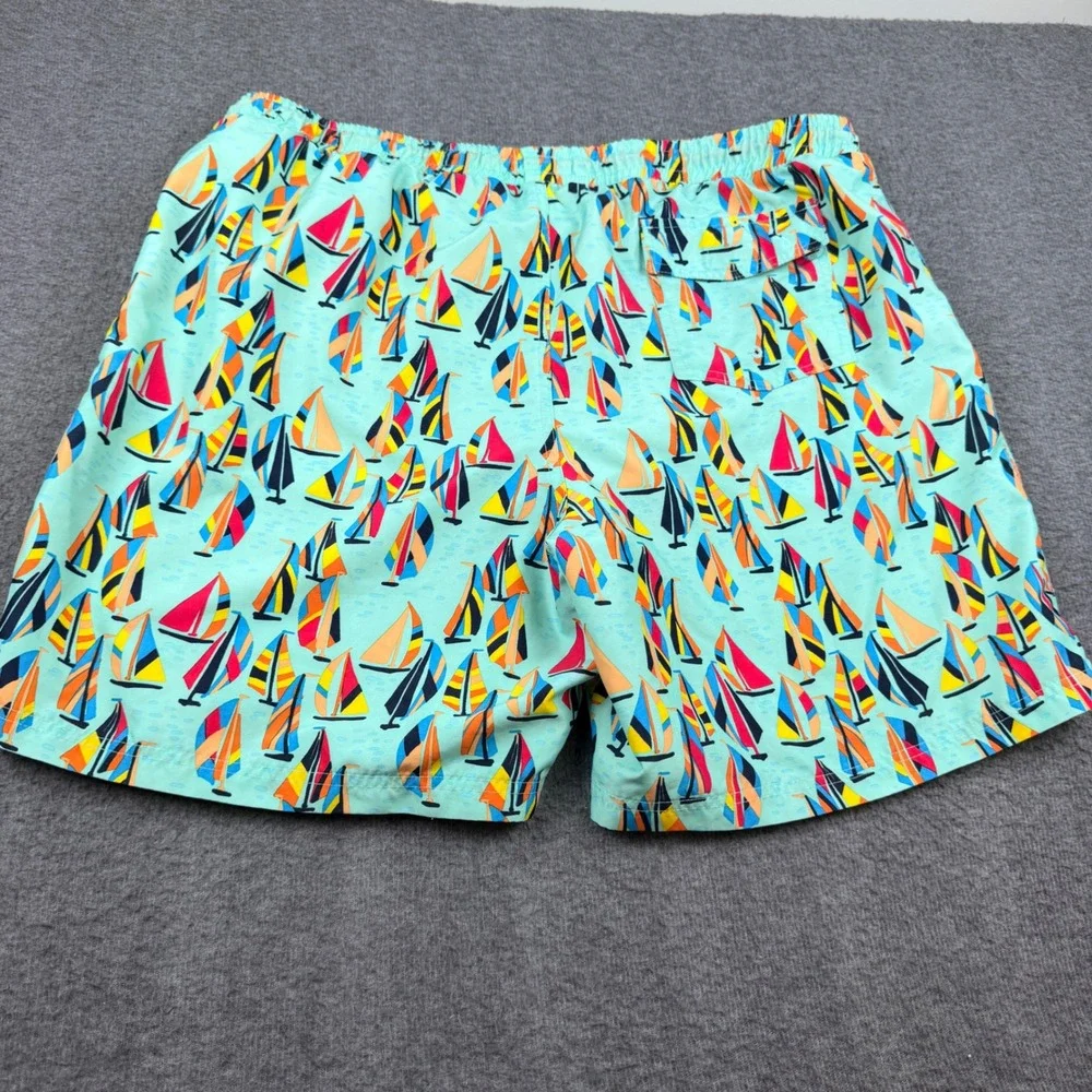Club Room Swim Trunks Men's XXL Aqua Sailboat Print Drawstring Mesh Lined Shorts